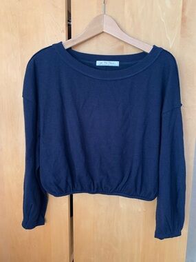 We The Free Cuddle Bubble Crop Top in navy blue